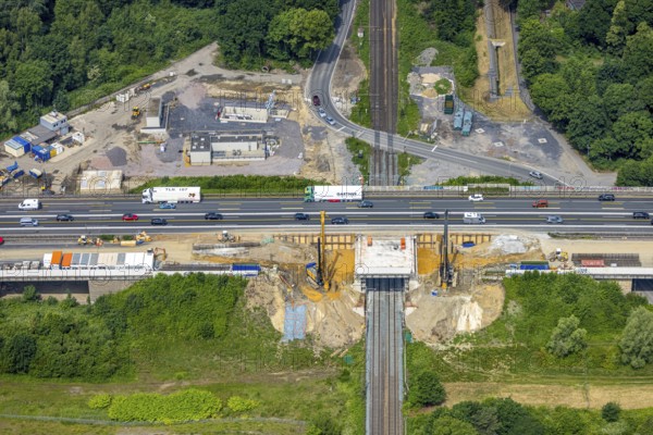 Aerial view, motorway A3 and Betuwe route renewal of bridges, Weseler Straße, Holten, Oberhausen, Ruhr area, North Rhine-Westphalia, Germany, construction work, construction area, building site, building plots, construction project, construction site, DE, Europe, aerial view, aerial photography, aerial photography, new construction, overview, bird's-eye view, overview, OberhausenNord