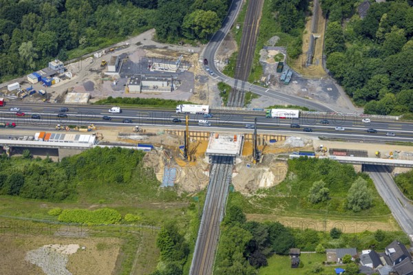 Aerial view, motorway A3 and Betuwe route renewal of bridges, Weseler Straße, Holten, Oberhausen, Ruhr area, North Rhine-Westphalia, Germany, construction work, construction area, building site, building plots, construction project, construction site, DE, Europe, aerial view, aerial photography, aerial photography, new construction, overview, bird's-eye view, overview, OberhausenNord