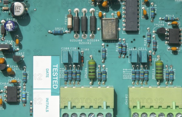 Electrical circuit board of Solar Separator Alarm solar powered safety system, Woodbridge, Suffolk, England, UK