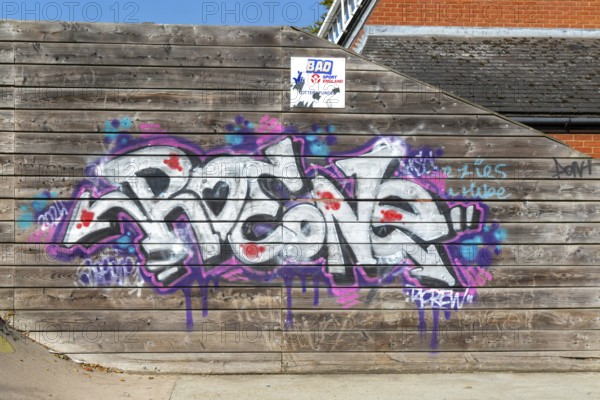 Graffiti artwork at Woodbridge Skatepark, Woodbridge, Suffolk, England, UK