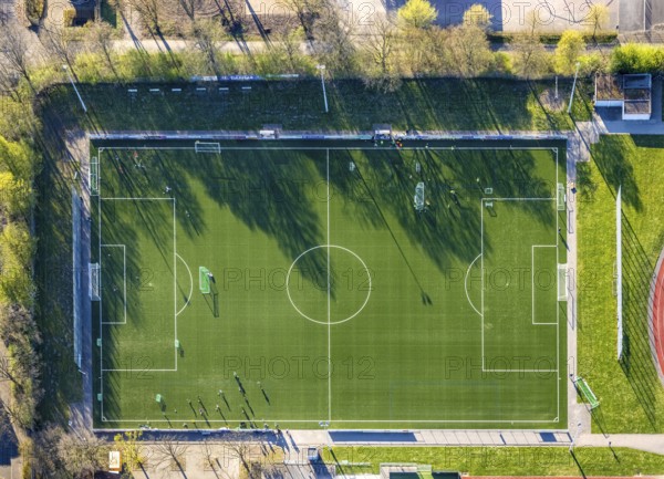 Aerial view, Stever sports park with Stever stadium, football stadium, training games, Olfen town, Olfen, Münsterland, North Rhine-Westphalia, Germany, arena, DE, Europe, football pitch, athletics stadium, aerial view, aerial photography, aerial photography, sports, sports facilities, sports field, sports facility, stadium, overview, bird's-eye view, overview