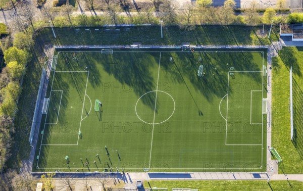 Aerial view, Stever sports park with Stever stadium, football stadium, training games, Olfen town, Olfen, Münsterland, North Rhine-Westphalia, Germany, arena, DE, Europe, football pitch, athletics stadium, aerial view, aerial photography, aerial photography, sports, sports facilities, sports field, sports facility, stadium, overview, bird's-eye view, overview