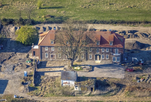 Aerial view, Haus Füchteln, building site and construction area, Olfen-Kirchspiel, Olfen, Münsterland, North Rhine-Westphalia, Germany, construction work, construction area, building site, building plots, construction project, building site, DE, Europe, aerial view, aerial photography, aerial photography, overview, bird's eye view, birds-eyes view, overview