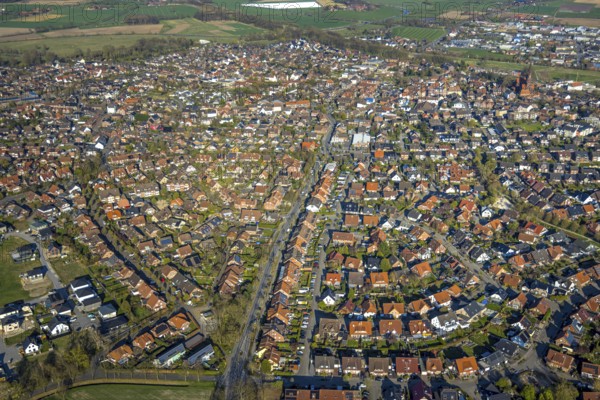 Aerial view, local view overview residential area Olfen, Olfen town, Olfen, Münsterland, North Rhine-Westphalia, Germany, DE, Europe, property tax, real estate, aerial view, aerial photography, aerial photography, overview, bird's eye view, residential complex, living and living, residential area, residential quality, residential neighbourhood, housing estate, residential area, birds-eyes view, overview