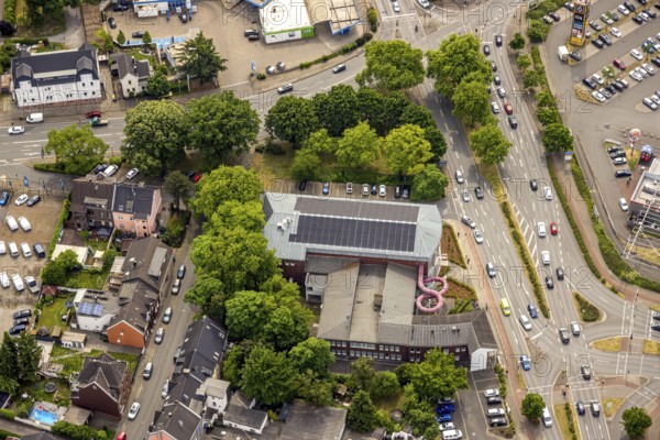 Aerial view, indoor swimming pool Sterkrade, Tackenberg West, Oberhausen, Ruhr area, North Rhine-Westphalia, Germany, bathing establishment, bathing resort, DE, Europe, indoor swimming pool, aerial view, aerial photography, aerial photography, swimming pool, overview, bird's-eye view, overview, OberhausenNord