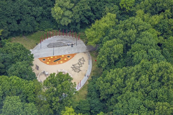 Aerial view, Revierpark Vonderortand playground equipment in the forest, Bottroper Straße, Osterfeld, Oberhausen, Ruhr area, North Rhine-Westphalia, Germany, DE, Europe, leisure centre, aerial view, aerial photography, aerial photography, park, overview, bird's-eye view, forest area, birds-eyes view, overview, OberhausenNord