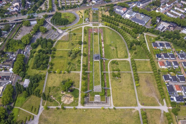 Aerial view, OLGA-Park with observation tower, meadows and green trees, Osterfeld, Oberhausen, Ruhr area, North Rhine-Westphalia, Germany, DE, Europe, aerial view, aerial photography, aerial photography, overview, bird's-eye view, overview, OberhausenNord