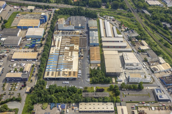Aerial view, industrial area West 2, commercial area Zum Eisenhammer, company Trane Zum Eisenhammer 23a, Oberhausen, Ruhr area, North Rhine-Westphalia, Germany, DE, Europe, commercial enterprises, commercial area, commercial property, commercial site, commercial use, industrial area, industrial site, aerial photograph, aerial photography, aerial photography, overview, bird's eye view, birds-eyes view, overview, OberhausenSued