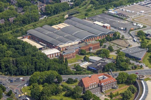 Aerial view, DB Schenker Logistikdienst, Oberhausen, Ruhr area, North Rhine-Westphalia, Germany, DE, Europe, logistics, logistics service, logistics service provider, logistics provider, logistics centre, aerial view, aerial photography, aerial photography, transport service, overview, bird's-eye view, overview, OberhausenSued