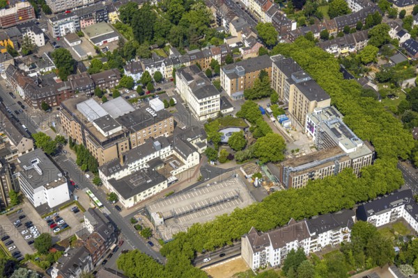 Aerial view, Evangelisches Krankenhaus Oberhausen, construction site with reconstruction and extension works, Oberhausen, Ruhr area, North Rhine-Westphalia, Germany, construction works, construction area, construction site, building plots, construction measure, construction project, construction site, DE, Europe, healthcare, hospital, clinic, clinic centre, hospital, aerial photograph, aerial photography, aerial photography, medical facility, medical aid, new building, overview, bird's-eye view, overview, medical care, OberhausenSued