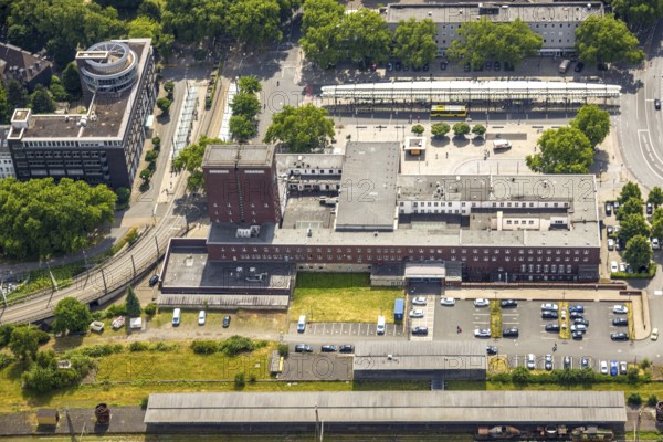 Aerial view, main station with P-R car park, ZOB bus station, Oberhausen, Ruhr area, North Rhine-Westphalia, Germany, railway area, railway station, station forecourt, DE, Deutsche Bahn AG, Europe, main station, main station, aerial view, aerial photography, aerial photography, overview, bird's-eye view, overview, OberhausenSued
