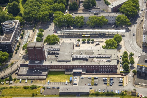 Aerial view, main station with P-R car park, ZOB bus station, Oberhausen, Ruhr area, North Rhine-Westphalia, Germany, railway area, railway station, station forecourt, DE, Deutsche Bahn AG, Europe, main station, main station, aerial view, aerial photography, aerial photography, overview, bird's-eye view, overview, OberhausenSued