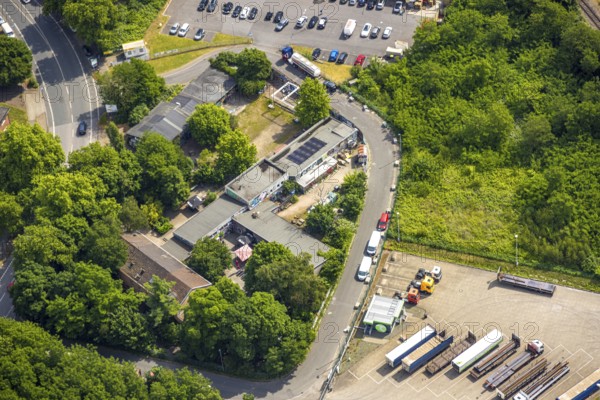 Aerial view, Druckluft Kulturzentrum Am Förderturm, Oberhausen, Ruhr area, North Rhine-Westphalia, Germany, DE, Europe, events, culture, art, aerial view, aerial photography, aerial photography, overview, venue, event location, bird's eye view, birds-eyes view, cultural use, overview, OberhausenSued