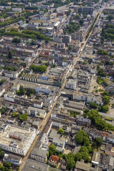 Aerial view, pedestrian zone Marktstraße with tree avenue, between Goebenstraße and Mühlheimer Straße, Oberhausen, Ruhr area, North Rhine-Westphalia, Germany, DE, Europe, aerial view, aerial photography, aerial photography, overview, bird's-eye view, overview, OberhausenSued