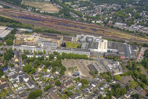Aerial view, Quartier231 by Sirius Facilities office park, freight yard, Oberhausen, Ruhr area, North Rhine-Westphalia, Germany, business park, DE, Europe, commercial enterprises, commercial area, commercial property, commercial location, commercial use, industrial area, industrial location, aerial photograph, aerial photography, aerial photography, overview, bird's-eye view, overview, OberhausenSued
