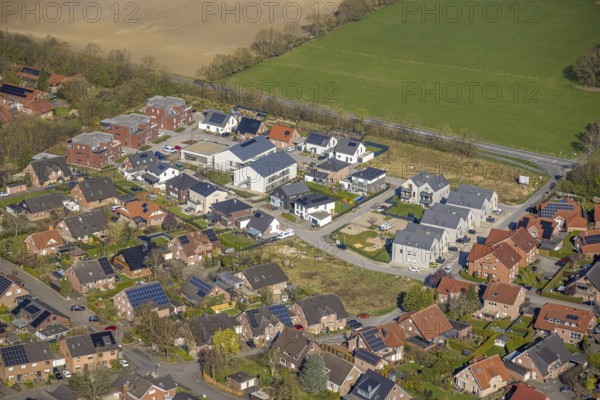 Aerial view, new residential area Große Feld III, Lenhausenweg, Nordkirchen, Münsterland, North Rhine-Westphalia, Germany, DE, Europe, aerial photograph, aerial photography, aerial photography, overview, bird's-eye view, birds-eyes view, overview