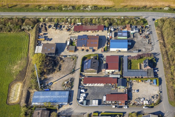 Aerial view, commercial area Aspastraße, Nordkirchen, Münsterland, North Rhine-Westphalia, Germany, DE, Europe, commercial enterprises, commercial area, commercial property, commercial site, commercial use, industrial area, industrial site, aerial photograph, aerial photography, aerial photography, overview, bird's-eye view, bird's-eye view, overview