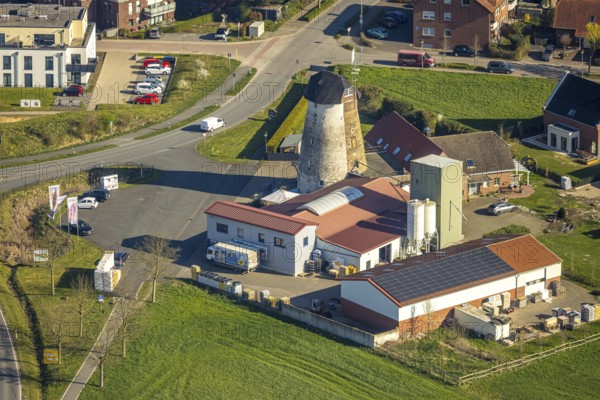 Aerial view, windmill with mill tower, mountain road, Nordkirchen, Münsterland, North Rhine-Westphalia, Germany, DE, Europe, aerial view, aerial photography, aerial photography, overview, bird's eye view, birds-eyes view, overview
