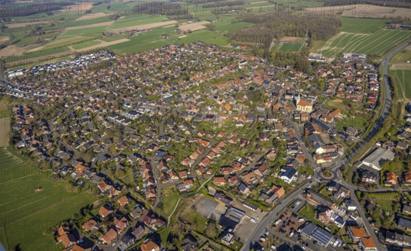 Aerial view, residential area, view of Südkirchen, Nordkirchen, Münsterland, North Rhine-Westphalia, Germany, DE, Europe, aerial view, aerial photography, aerial photography, overview, bird's-eye view, overview