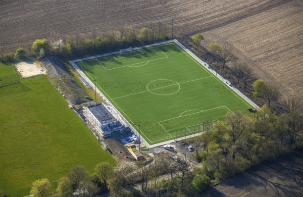 Aerial view, construction site football stadium of SC 1971 Capelle with new sports home, Capelle, Nordkirchen, Münsterland, North Rhine-Westphalia, Germany, construction work, construction area, building site, building plots, construction project, construction site, DE, Europe, football pitch, football stadium, aerial view, aerial photography, aerial photography, sports, sports facilities, sports field, sports facility, stadium, overview, bird's eye view, bird's eye view, overview
