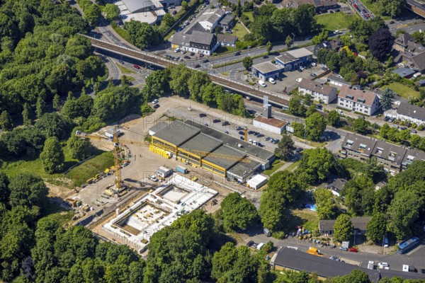 Aerial view, Friedrich-Wennmann-Bad, construction site and renovation, swimming pool renovation, Heißen - Mitte, Mülheim an der Ruhr, Ruhr area, North Rhine-Westphalia, Germany, bathing establishment, bathing resort, construction work, construction area, building site, building plots, construction measure, construction project, construction site, DE, Europe, outdoor pool, leisure activities, indoor pool, aerial view, aerial photography, aerial photography, swimming pool, swimming pool, overview, bird's eye view, birds-eyes view, overview