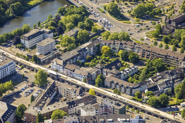 Aerial view, city centre with river Ruhr, Ruhr cycle track RS1, Altstadt I, Mülheim an der Ruhr, Ruhr area, North Rhine-Westphalia, Germany, DE, Europe, aerial view, aerial photography, aerial photography, overview, bird's-eye view, overview