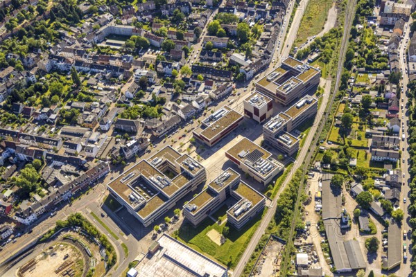 Aerial view, Hochschule Ruhr West - Campus Mülheim, dead end of the Ruhr RS1 cycle highway behind the Hochschule Ruhr-West, Broich, Mülheim an der Ruhr, Ruhr area, North Rhine-Westphalia, Germany, education, educational institution, DE, Europe, university, teaching institute, aerial view, aerial photography, aerial photography, school, school centre, overview, university, bird's eye view, further education, birds-eyes view, overview