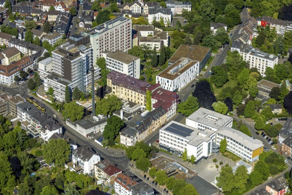 Aerial view, evang. hospital, Altstadt I - Südwest, Mülheim an der Ruhr, Ruhr area, North Rhine-Westphalia, Germany, DE, Europe, healthcare, hospital, clinic, clinic centre, hospital, aerial photograph, aerial photography, aerial photography, medical facility, medical aid, overview, bird's-eye view, overview, medical care