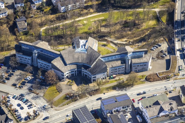 Aerial view, Hochsauerlandkreis Kreishaus Meschede, Meschede-Stadt, Meschede, Sauerland, North Rhine-Westphalia, Germany, authority, DE, Europe, aerial view, aerial photography, aerial photography, overview, bird's-eye view, overview