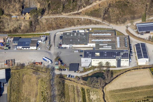 Aerial view, residential area local view district Bergerhütte with commercial area Auf dem Lohnsberg, forest area and hilly landscape, mountains, Meschede, Sauerland, North Rhine-Westphalia, Germany, DE, Europe, commercial enterprises, commercial area, commercial area, commercial property, commercial location, commercial use, property tax, real estate, industrial area, industrial location, aerial view, aerial photography, aerial photography, overview, bird's-eye view, residential area, living and living, residential area, residential quality, residential neighbourhood, residential estate, residential district, birds-eyes view, overview