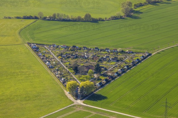 Aerial view, triangular allotment garden association Grüne Insel, Alstedde, Lünen, Ruhr area, North Rhine-Westphalia, Germany, DE, Europe, aerial view, aerial photography, aerial photography, Münsterland, overview, bird's-eye view, overview