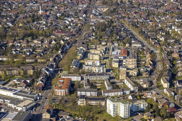 Aerial view, residential area apartment buildings on Cappenberger Straße, Lünen, Ruhr area, North Rhine-Westphalia, Germany, DE, Europe, property tax, real estate, aerial view, aerial photography, aerial photography, Münsterland, overview, bird's-eye view, residential complex, housing and living, residential area, residential quality, residential neighbourhood, housing estate, residential district, birds-eyes view, overview