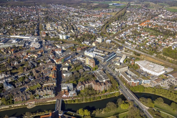 Aerial view, residential area local view at Merschstraße with ZOB Lünen bus stop and Kaufland supermarket, Lünen, Ruhr area, North Rhine-Westphalia, Germany, DE, shopping, shopping centre, shopping markets, shopping place, shopping centre, Europe, property tax, real estate, aerial view, aerial photography, aerial photography, Münsterland, local supply centre, shopping centre, supermarket, overview, bird's eye view, residential area, living and life, residential area, residential quality, residential quarter, residential estate, residential district, birds-eyes view, overview