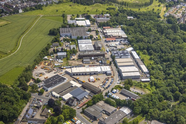 Aerial view, commercial area Gewerkenstraße, Sodingen, Herne, Ruhr area, North Rhine-Westphalia, Germany, DE, Europe, commercial enterprises, commercial area, commercial area, commercial property, commercial park, commercial location, commercial use, industrial area, industrial location, aerial photograph, aerial photography, aerial photography, overview, bird's-eye view, overview, HernerechtsderA43