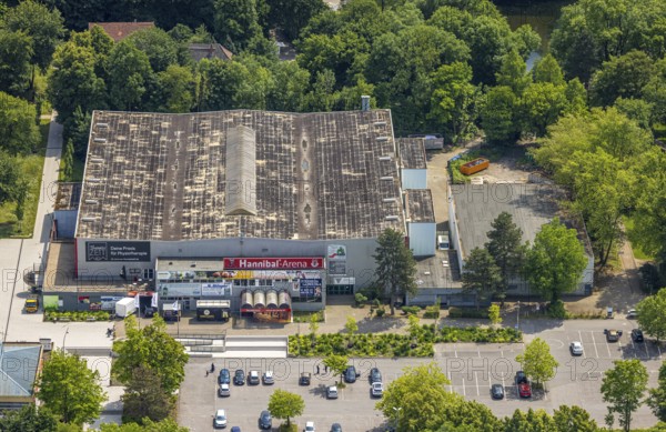 Aerial view, Hannibal-Arena ice rink in Revierpark Gysenberg, Börnig, Herne, Ruhr area, North Rhine-Westphalia, Germany, DE, Europe, aerial view, aerial photography, aerial photography, overview, bird's-eye view, overview, HernerechtsderA43