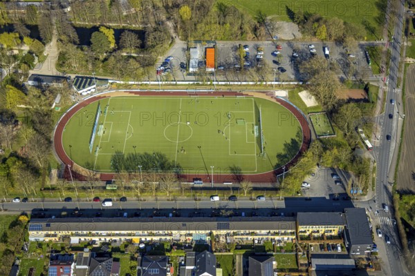 Aerial photo, football stadium of TuS Westfalia Wethmar e.V., sports training, Nordlünen, Lünen, Ruhr area, North Rhine-Westphalia, Germany, DE, Europe, football pitch, football stadium, aerial photo, aerial photography, aerial photography, Münsterland, sports, sports facilities, sports field, sports facility, stadium, overview, bird's-eye view, overview