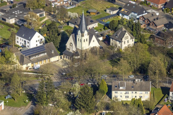 Aerial view, evang. Christuskirche, Horstmar, Lünen, Ruhr area, North Rhine-Westphalia, Germany, DE, Europe, aerial photography, aerial photography, aerial photography, Münsterland, overview, bird's-eye view, birds-eyes view, overview