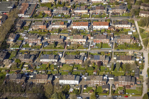Aerial view, terraced house, housing estate, apartment blocks Lünen-Süd, Altenderne, Lünen, Ruhr area, North Rhine-Westphalia, Germany, DE, Europe, aerial view, aerial photography, aerial photography, Münsterland, overview, bird's-eye view, overview