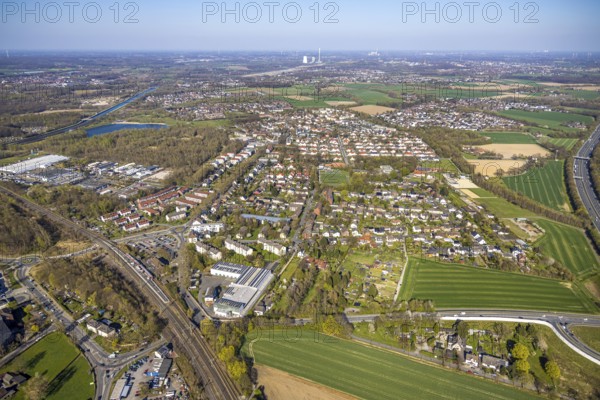 Aerial view, residential area, local view, district Horstmar, Lünen, Ruhr area, North Rhine-Westphalia, Germany, DE, Europe, property tax, real estate, aerial view, aerial photography, aerial photography, Münsterland, overview, bird's-eye view, residential complex, living and living, residential area, residential quality, residential neighbourhood, housing estate, residential district, birds-eyes view, overview