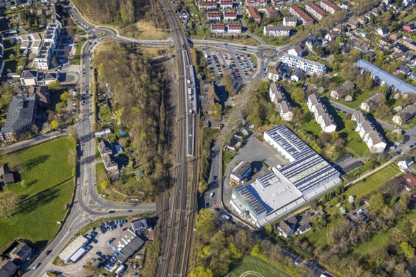 Aerial view, Lünen Preußen railway station, industrial estate, Horstmar, Lünen, Ruhr area, North Rhine-Westphalia, Germany, DE, Europe, aerial view, aerial photography, aerial photography, Münsterland, overview, bird's eye view, birds-eyes view, overview