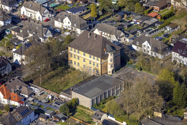 Aerial view, residential building with tower, Auguste-Schnakenbrock-Straße, Heinestraße, Altenderne, Lünen, Ruhr area, North Rhine-Westphalia, Germany, DE, Europe, aerial view, aerial photography, aerial photography, Münsterland, overview, bird's eye view, birds-eyes view, overview
