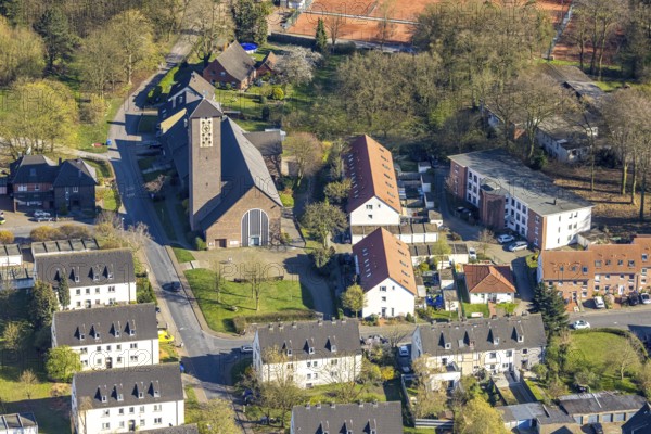 Aerial view, Church of St. Ludger, Alstedde, Lünen, Ruhr area, North Rhine-Westphalia, Germany, DE, Europe, aerial photography, aerial photography, aerial photography, Münsterland, overview, bird's-eye view, birds-eyes view, overview