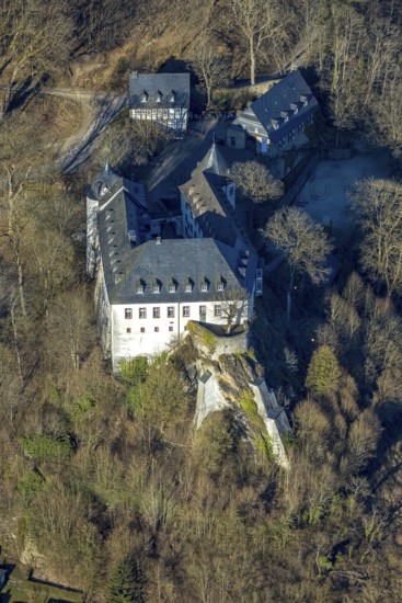 Aerial view, Bilstein Castle, youth hostel and historical sight, Bilstein, Lennestadt, Sauerland, North Rhine-Westphalia, Germany, castle, DE, DJH youth hostel, Europe, youth hostel, aerial photograph, aerial photography, aerial photography, castle, overview, bird's-eye view, birds-eyes view, overview