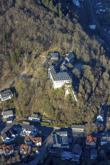 Aerial view, Bilstein Castle, youth hostel and historical sight, Bilstein, Lennestadt, Sauerland, North Rhine-Westphalia, Germany, castle, DE, DJH youth hostel, Europe, youth hostel, aerial photograph, aerial photography, aerial photography, castle, overview, bird's-eye view, birds-eyes view, overview