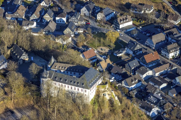Aerial view, Bilstein Castle, youth hostel and historical sight, Bilstein, Lennestadt, Sauerland, North Rhine-Westphalia, Germany, castle, DE, DJH youth hostel, Europe, youth hostel, aerial photograph, aerial photography, aerial photography, castle, overview, bird's-eye view, birds-eyes view, overview