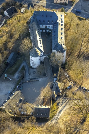 Aerial view, Bilstein Castle, youth hostel and historical sight, Bilstein, Lennestadt, Sauerland, North Rhine-Westphalia, Germany, castle, DE, DJH youth hostel, Europe, youth hostel, aerial photograph, aerial photography, aerial photography, castle, overview, bird's-eye view, birds-eyes view, overview