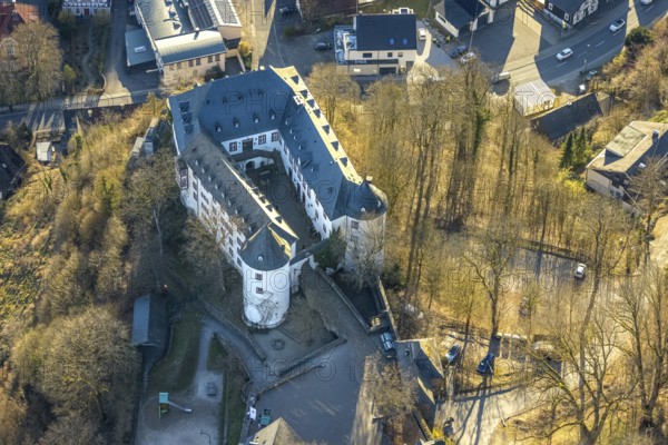 Aerial view, Bilstein Castle, youth hostel and historical sight, Bilstein, Lennestadt, Sauerland, North Rhine-Westphalia, Germany, castle, DE, DJH youth hostel, Europe, youth hostel, aerial photograph, aerial photography, aerial photography, castle, overview, bird's-eye view, birds-eyes view, overview