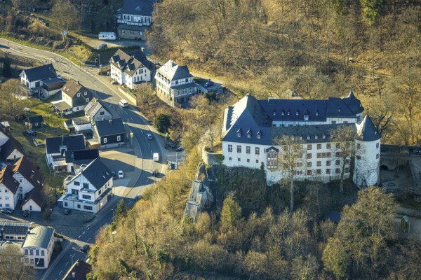 Aerial view, Bilstein Castle, youth hostel and historical sight, Bilstein, Lennestadt, Sauerland, North Rhine-Westphalia, Germany, castle, DE, DJH youth hostel, Europe, youth hostel, aerial photograph, aerial photography, aerial photography, castle, overview, bird's-eye view, birds-eyes view, overview