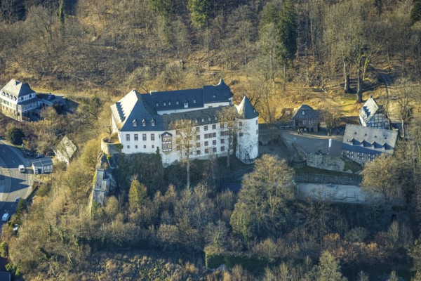 Aerial view, Bilstein Castle, youth hostel and historical sight, Bilstein, Lennestadt, Sauerland, North Rhine-Westphalia, Germany, castle, DE, DJH youth hostel, Europe, youth hostel, aerial photograph, aerial photography, aerial photography, castle, overview, bird's-eye view, birds-eyes view, overview