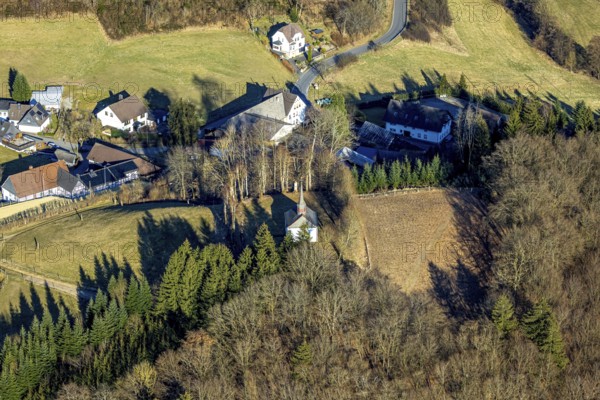 Aerial view, chapel Oedingerberg, Oedingen, Lennestadt, Sauerland, North Rhine-Westphalia, Germany, DE, Europe, chapel, church, aerial view, aerial photography, aerial photography, overview, bird's-eye view, overview